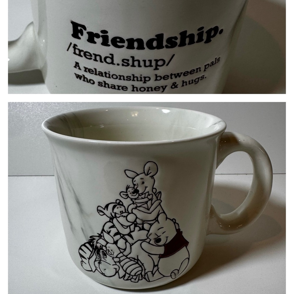 Disney Winnie the Pooh Large‎ Ceramic Mug Zrike Brand Marble White Friendship